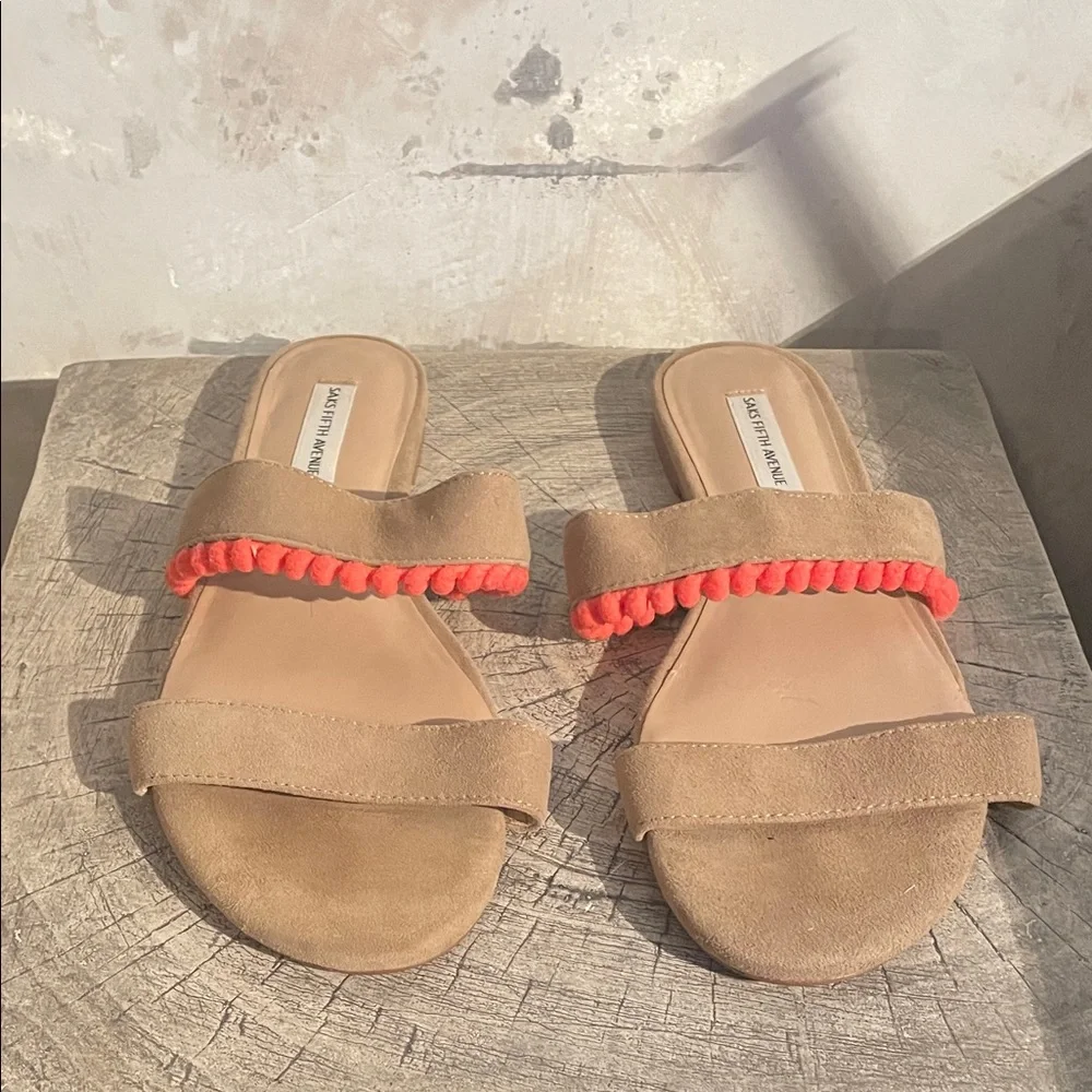 Saks Fifth Avenue Tan Sandals with coral Accents